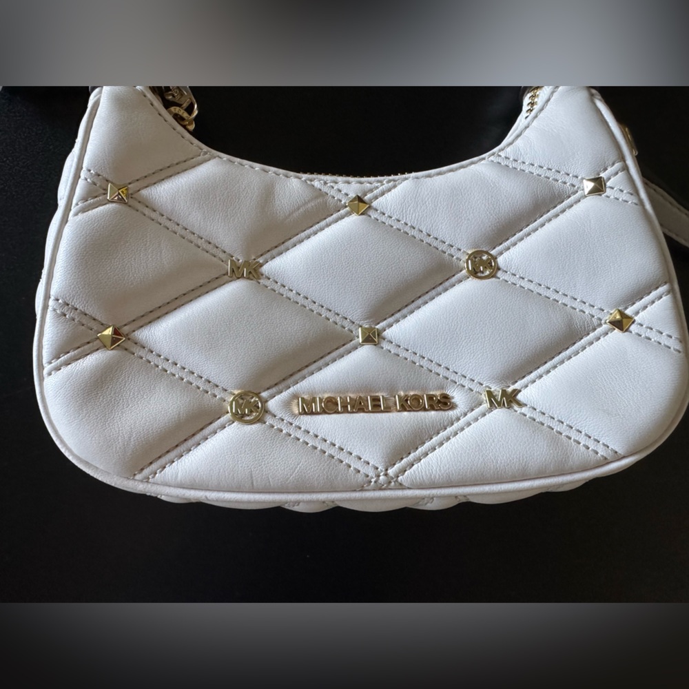 Michael Kors Quilted White Shoulder Bag with Gold Accents